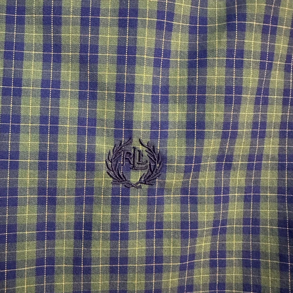 Ralph‎ Lauren Black Label Youth Size 18 Cotton Blue Green Plaid Dress Shirt